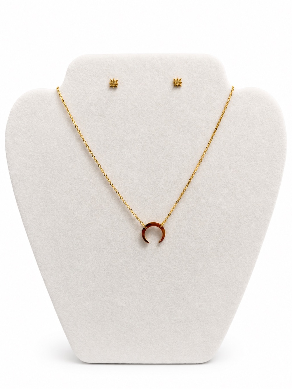 Plunder Gold Plated Crescent Moon Necklace & Sunburst Stud Earrings Set | NEW
